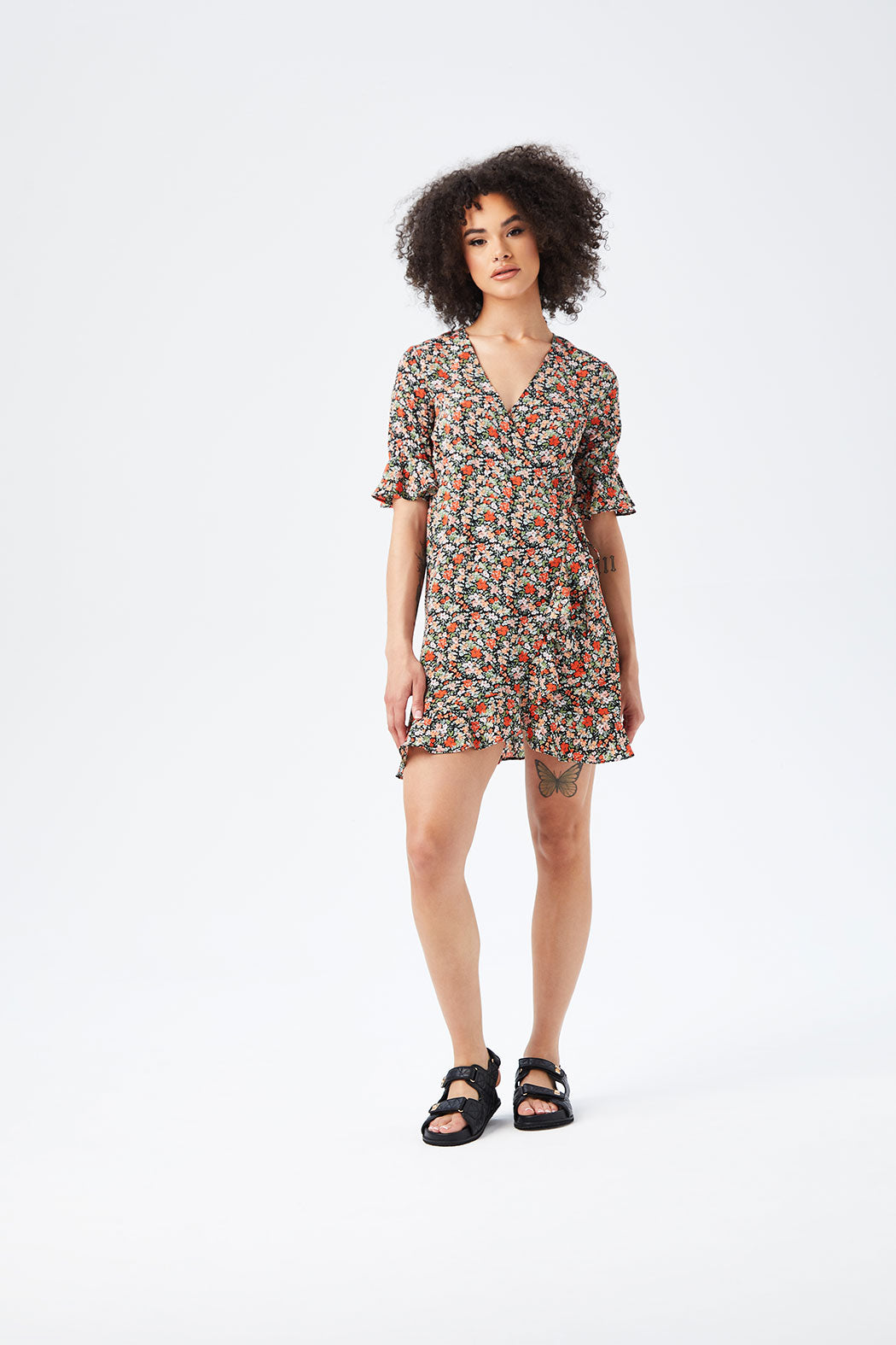 Urban Bliss Womens Black Floral Wrap Dress - Size 10 UK