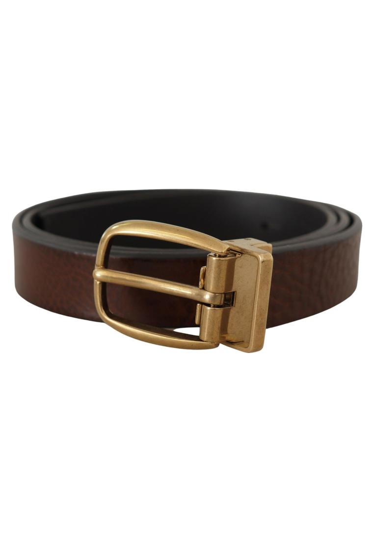 Dolce & Gabbana Mens Brown Leather Classic Vintage Metal Buckle Belt - Size 80 cm