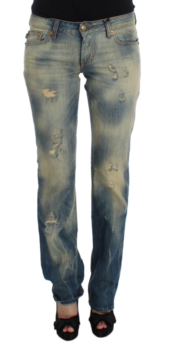 Thumbnail - Cavalli Blue Wasch Baumwolle Slim Fit Bootcut Jeans