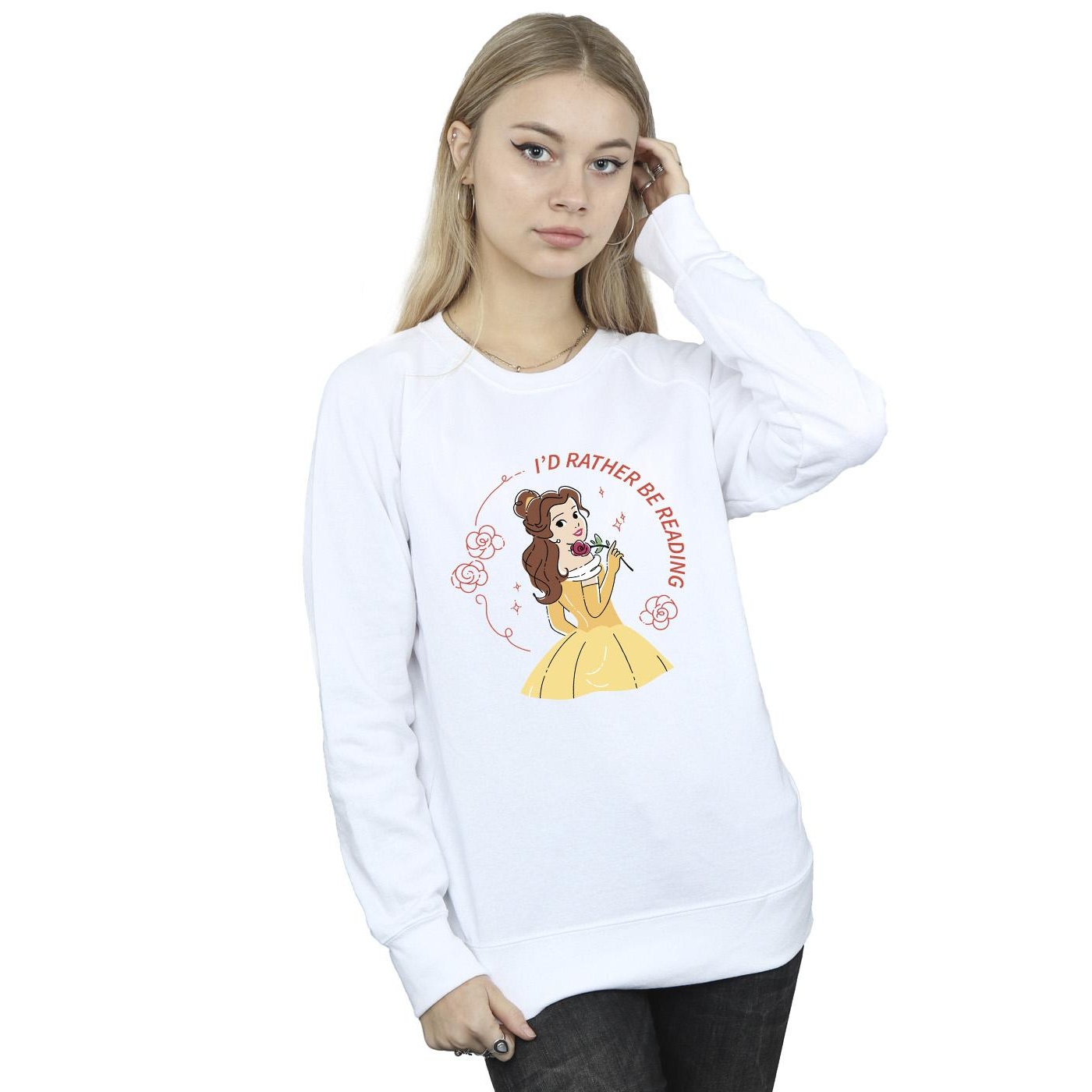 Disney Womens/Ladies Beauty And The Beast I´d Rather Be Reading Sweatshirt (White) dam – bild 2