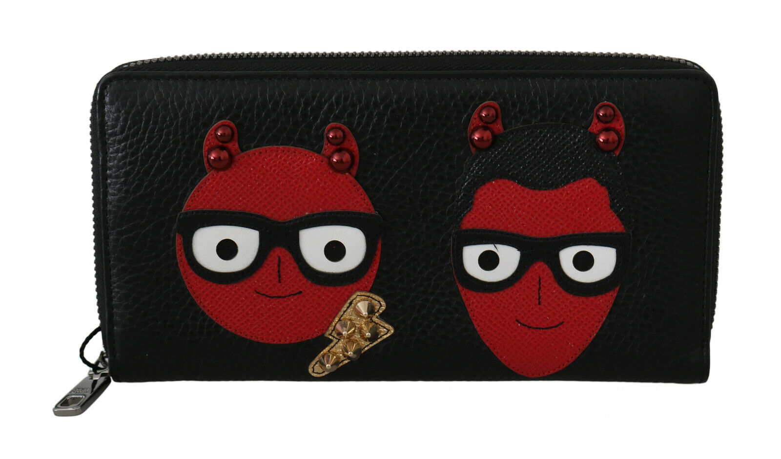Thumbnail - Dolce & Gabbana Black Red Leather #dgfamily Zipper Continental Men's Wallet