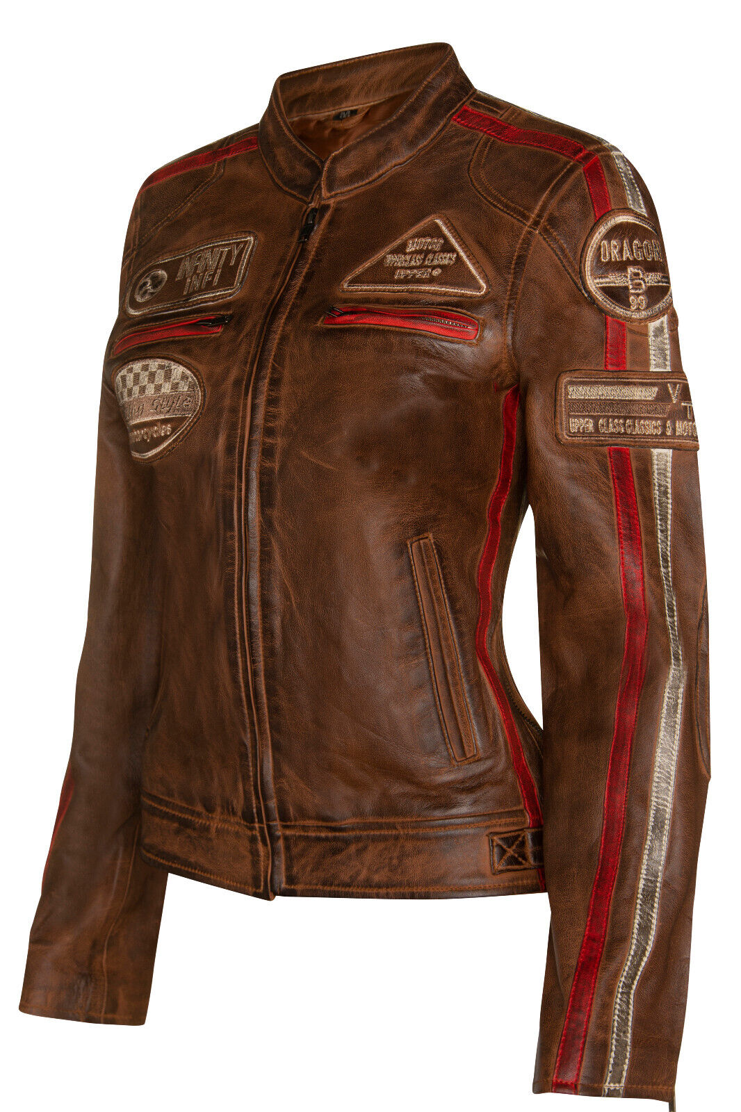 Infinity Leather Biker Racing Badges-jacka i läder för damer-Agadir – bild 2