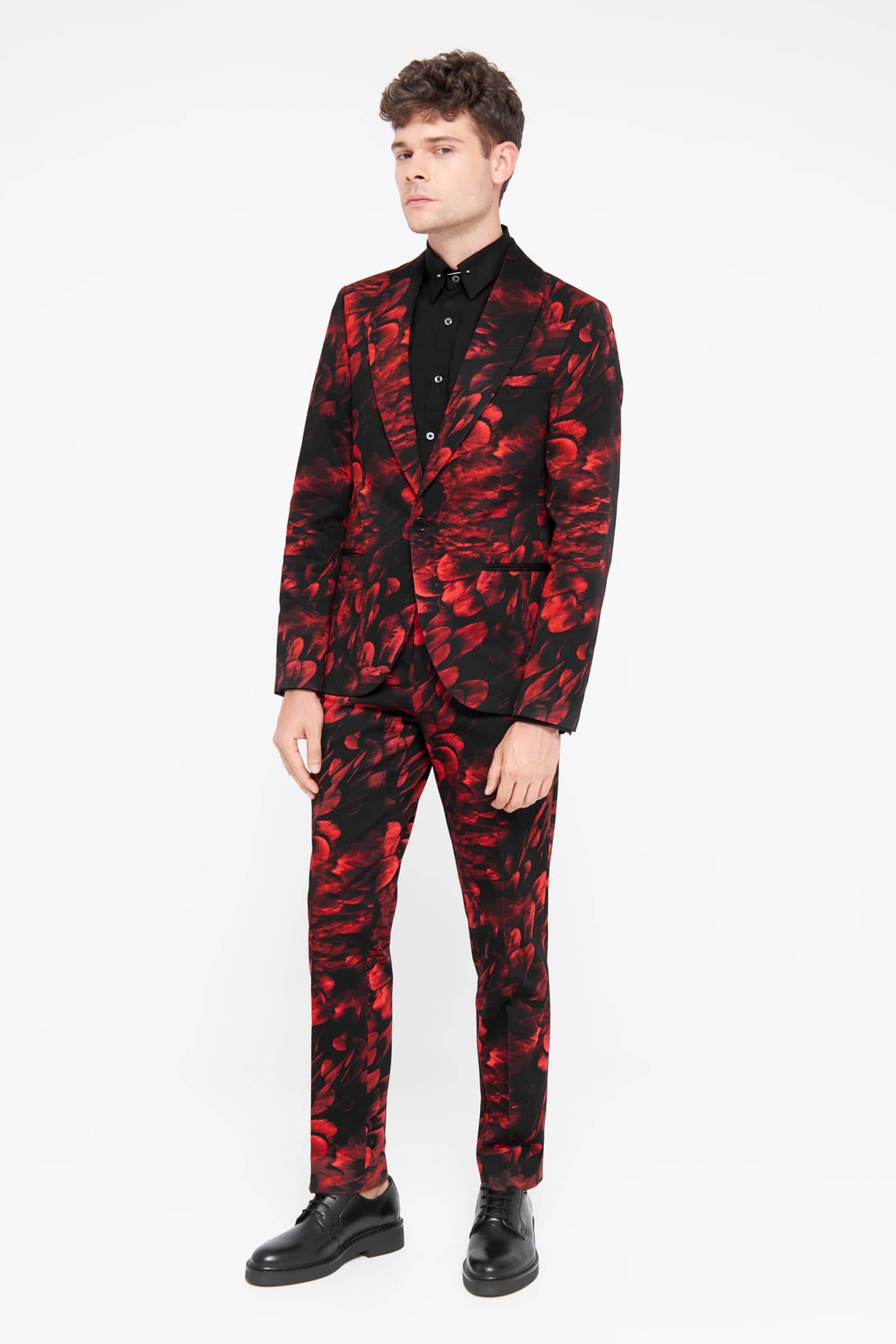 Twisted Tailor Mens Heron Slim Fit Red Floral Cotton Trousers - Size 30R