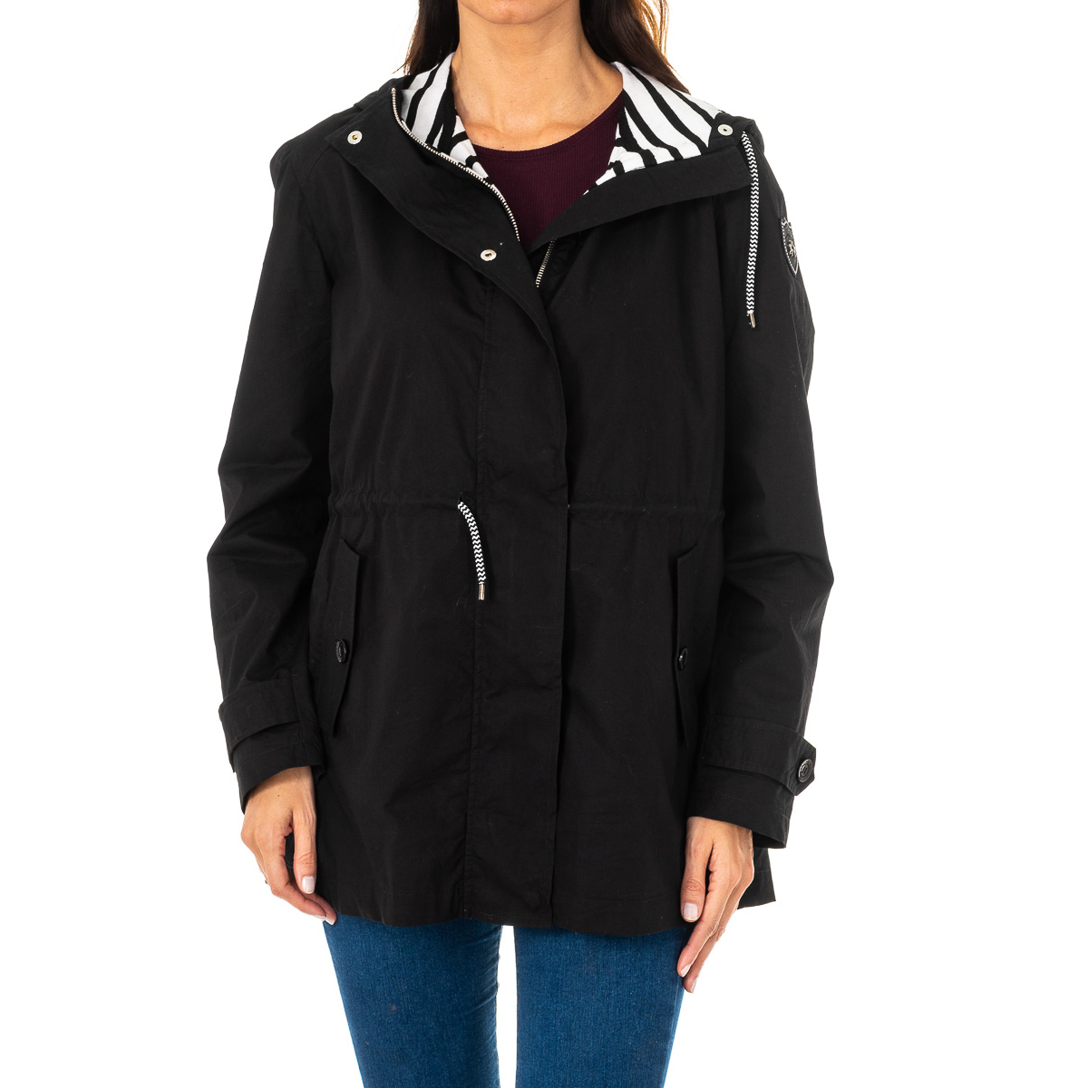 La Martina Womens long-sleeved jacket with fixed hood and adjustable drawstring LWO002 - Black Cotton - Size Small