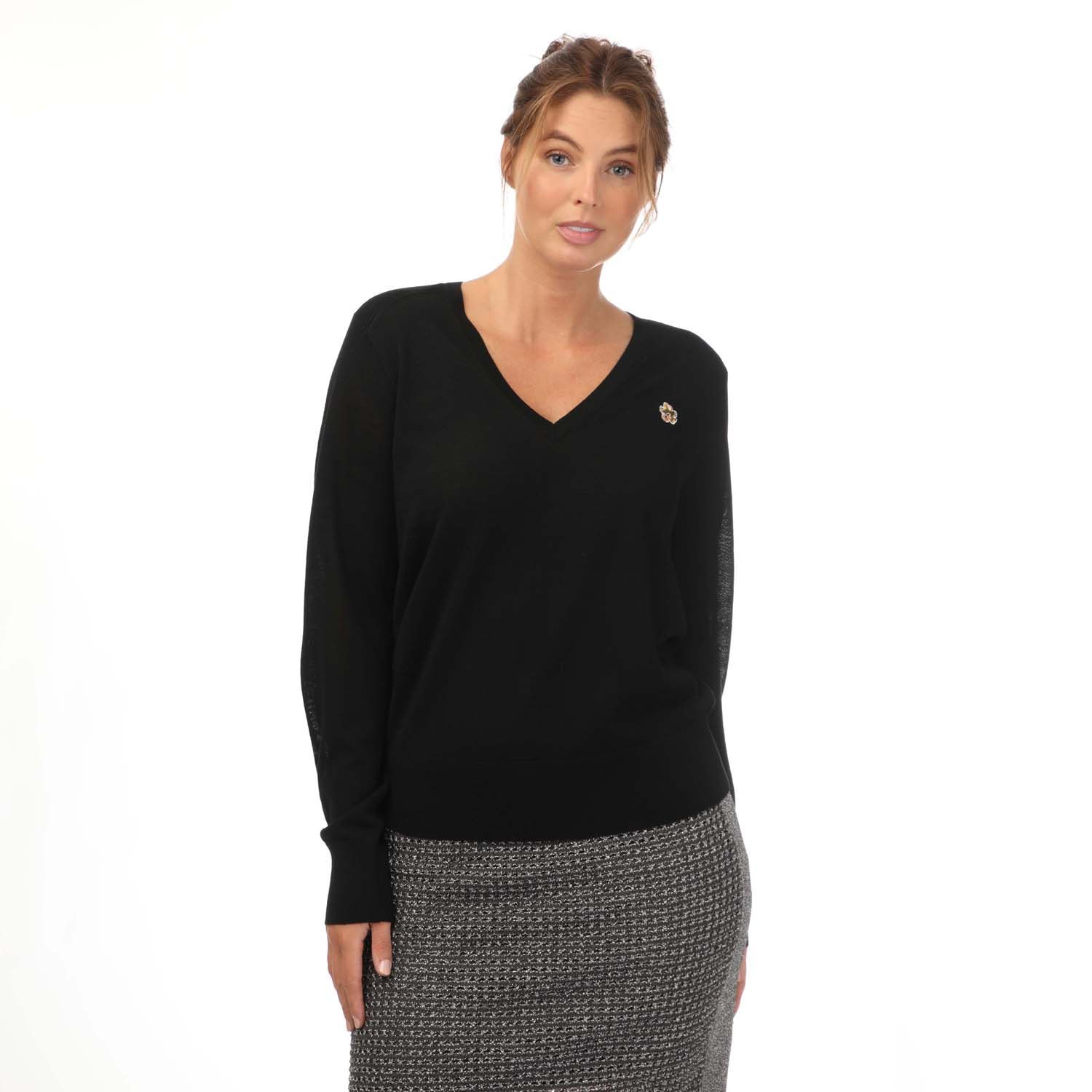 Ted Baker Womens Abiygal Merino Wool V-Neck Jumper in Black Wool (archived) - Size 12 UK