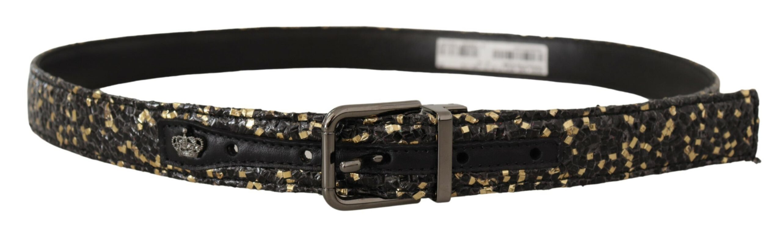 Dolce & Gabbana Mens Gold Black Two-toned Leather Chrome Buckle Belt - Size 90 cm