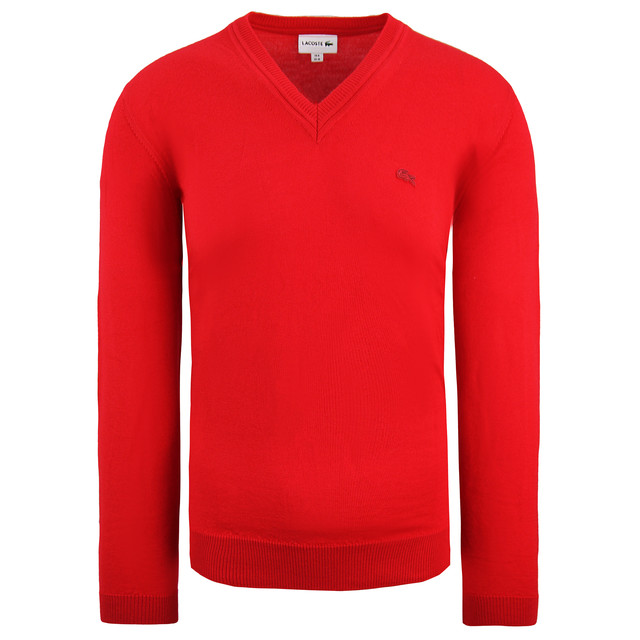 Lacoste Pure New Wool Mens Red Sweater Textile - Size Medium