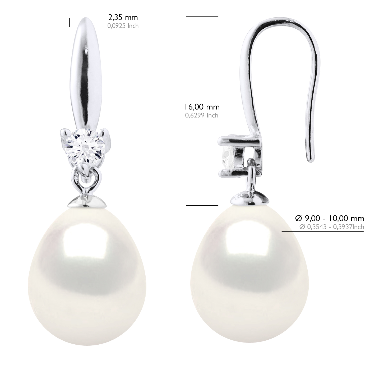 Ateliers Saint Germain Örhängen Silver 925 & Cubic Zirconia 2 Äkta odlade sötvattenspärlor Pärla 9-10 mm dam – bild 2