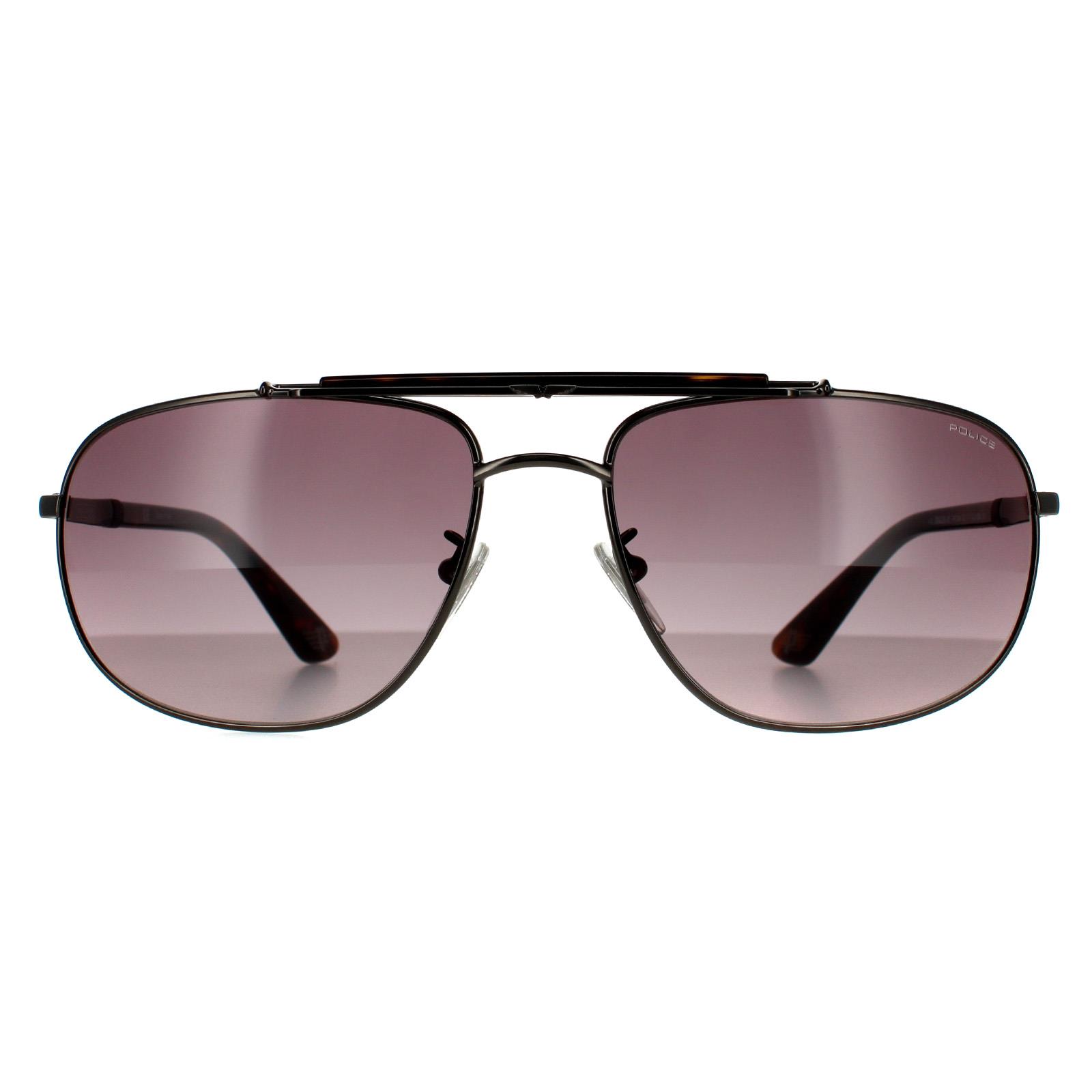 Police Rectangle Mens Shiny Gunmetal Grey Smoke Gradient Sunglasses 90041091 - One Size