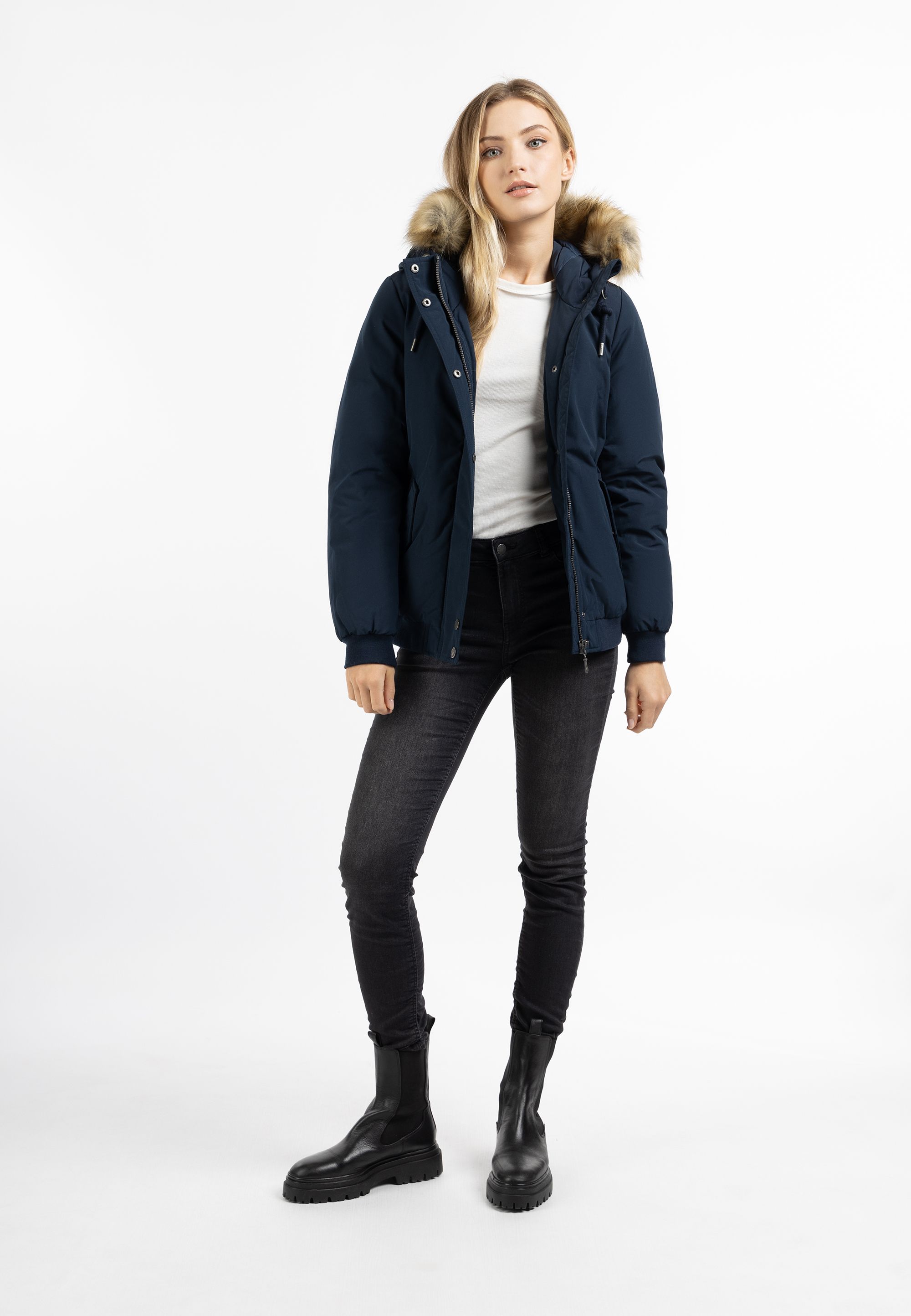 Thumbnail - Dreimaster Winterblouson mit Kunstfellbesatz Damen Dunkelmarine