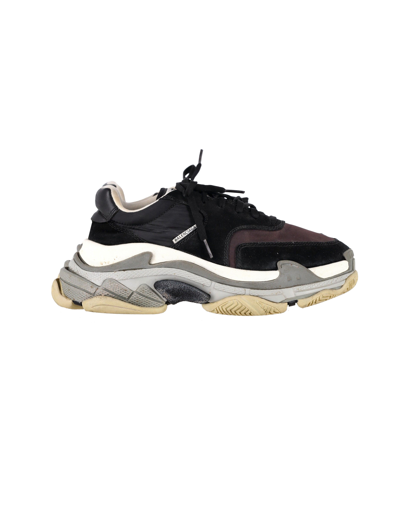 Balenciaga Pre-owned Balenciaga Triple S Sneakers i svart och burgunder mocka