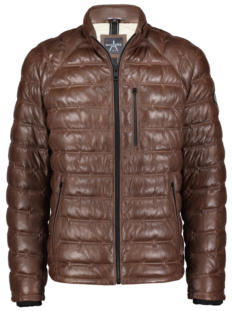 Thumbnail - Raptor-Pufferjacke aus Leder - Hellbraun