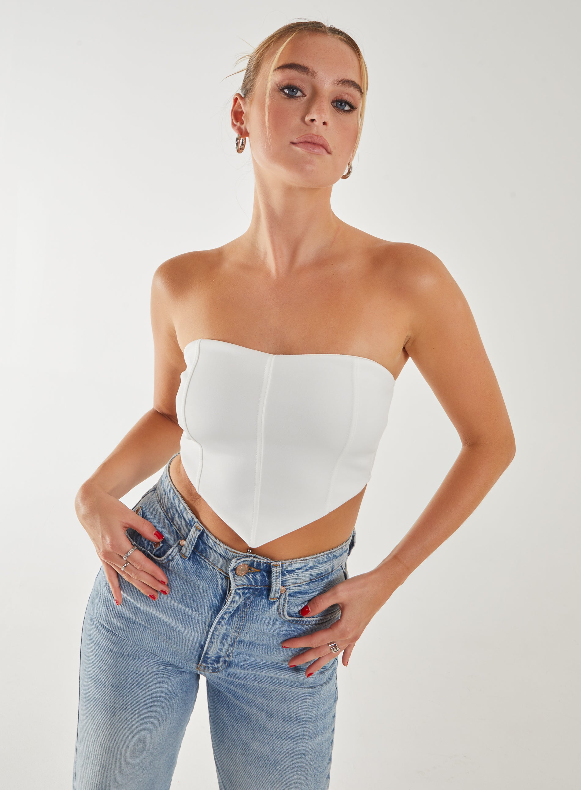 Pink Vanilla Womens Seam Detail Strapless Corset Top - Ivory - Size 12 UK