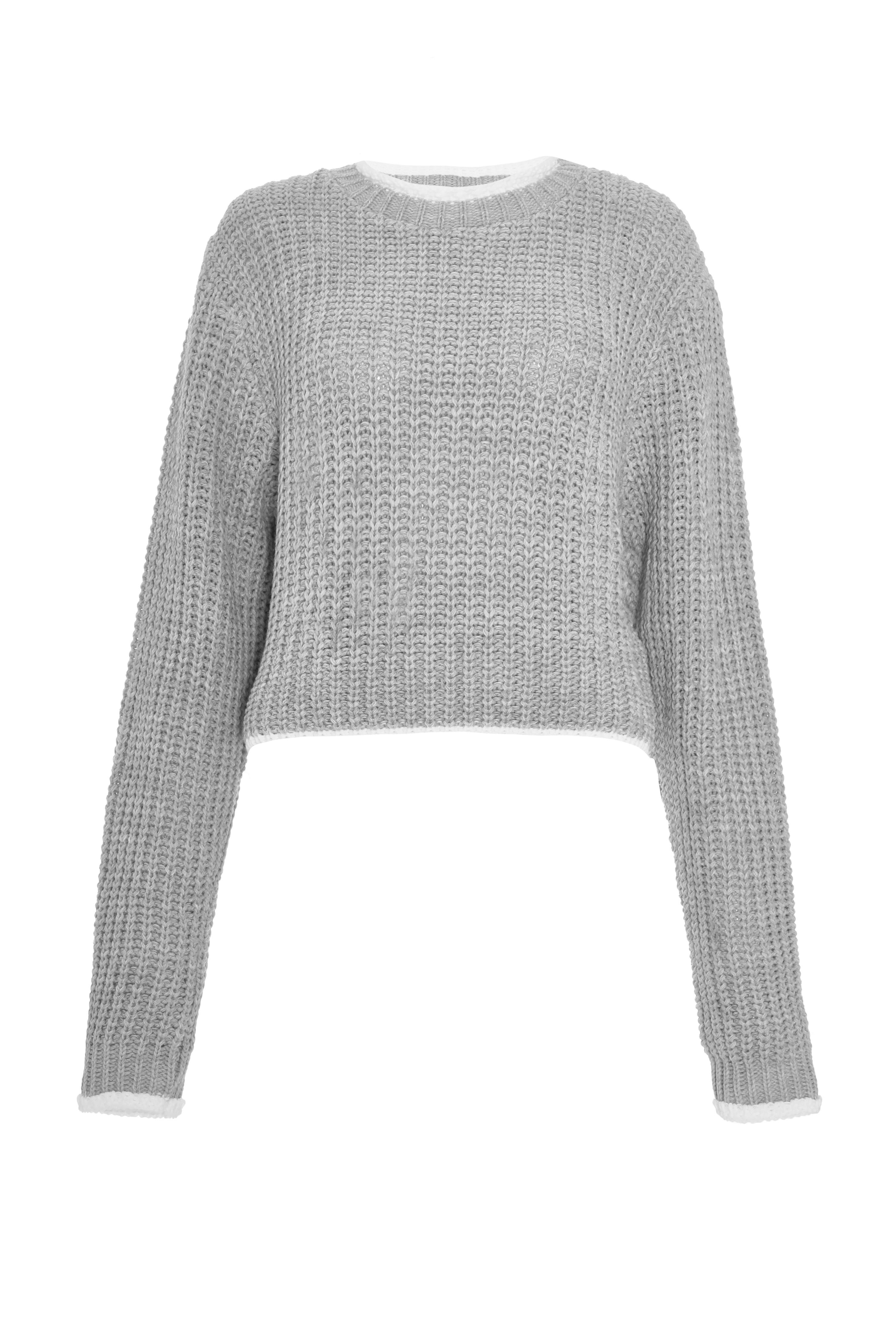 Quiz Womens Grey Knitted Crop Jumper - Size Large