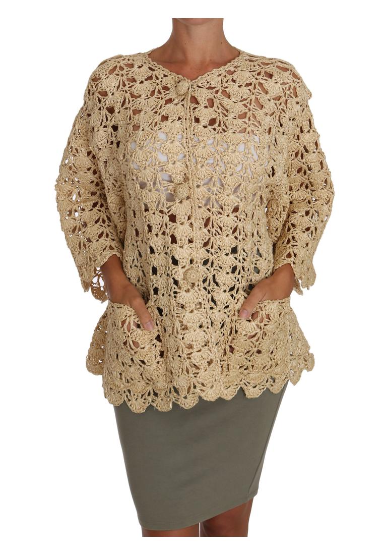 Dolce & Gabbana WoMens Beige Cardigan Crochet Knitted Raffia Sweater material_viscose – Size IT 40 (Womens)