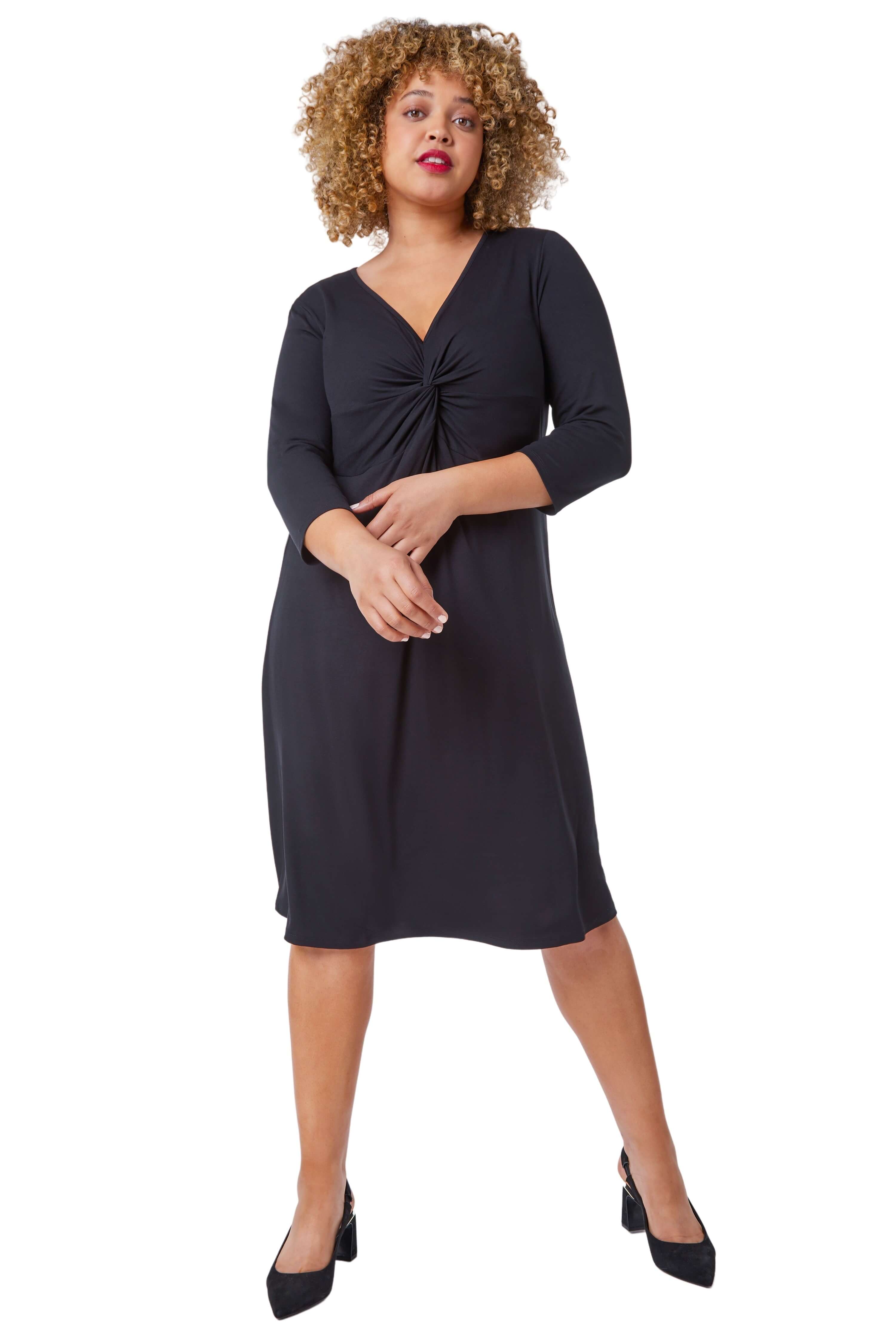 Roman Curve Womens Twist Front Detail Dress - Black - Size UK 30-32