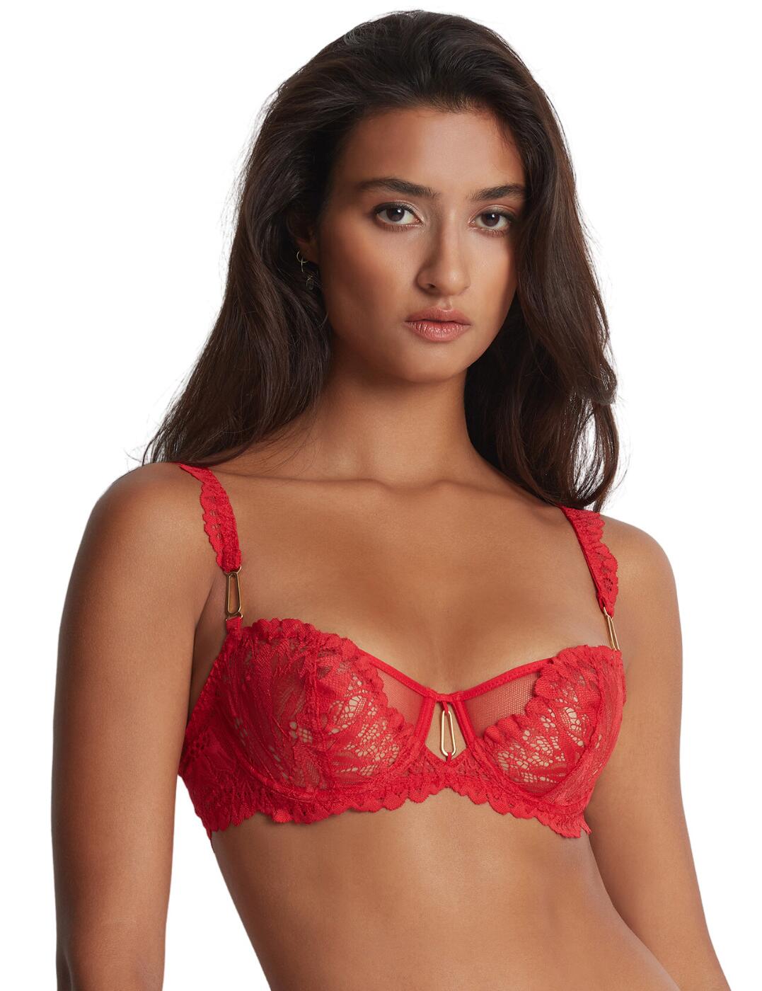 Aubade Womens LAF14 Flowermania Half-Cup Bra – Red – Size 32B