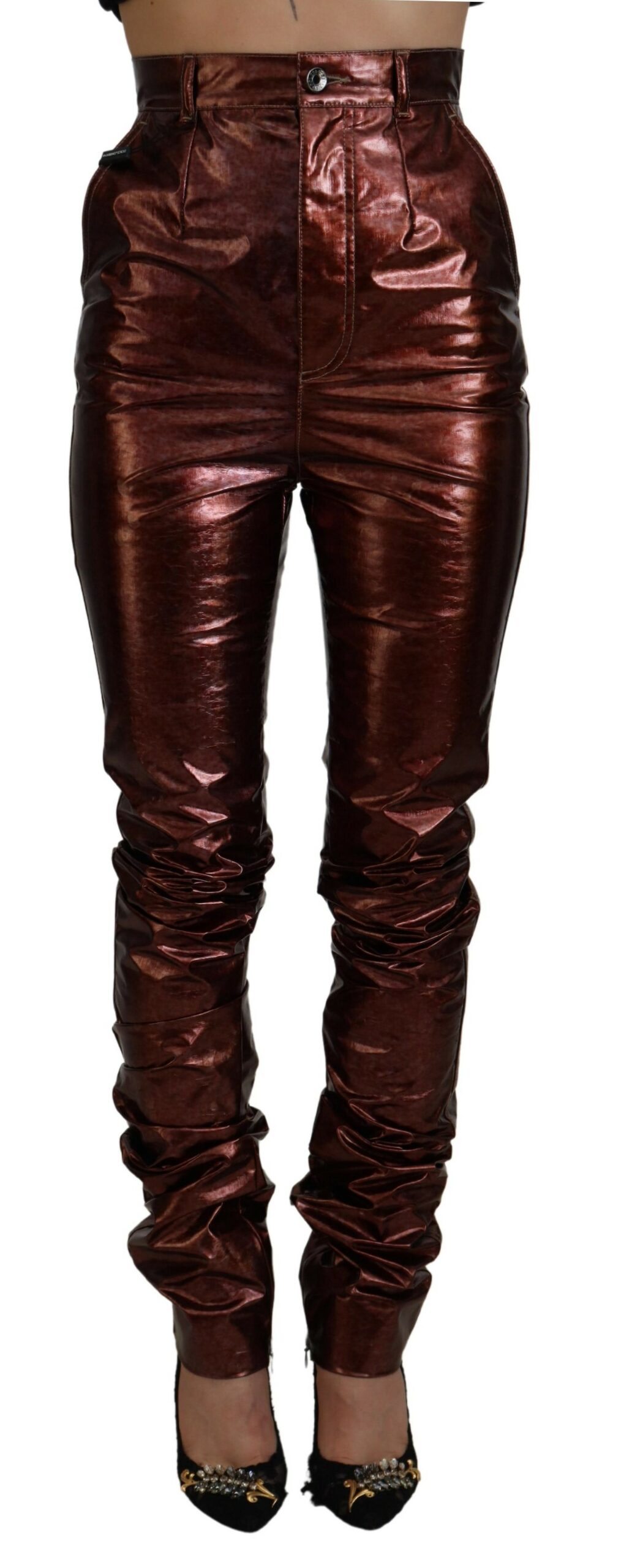 Dolce & Gabbana Metallisch Bronze Hochtaillierte Skinny Jeans für Damen