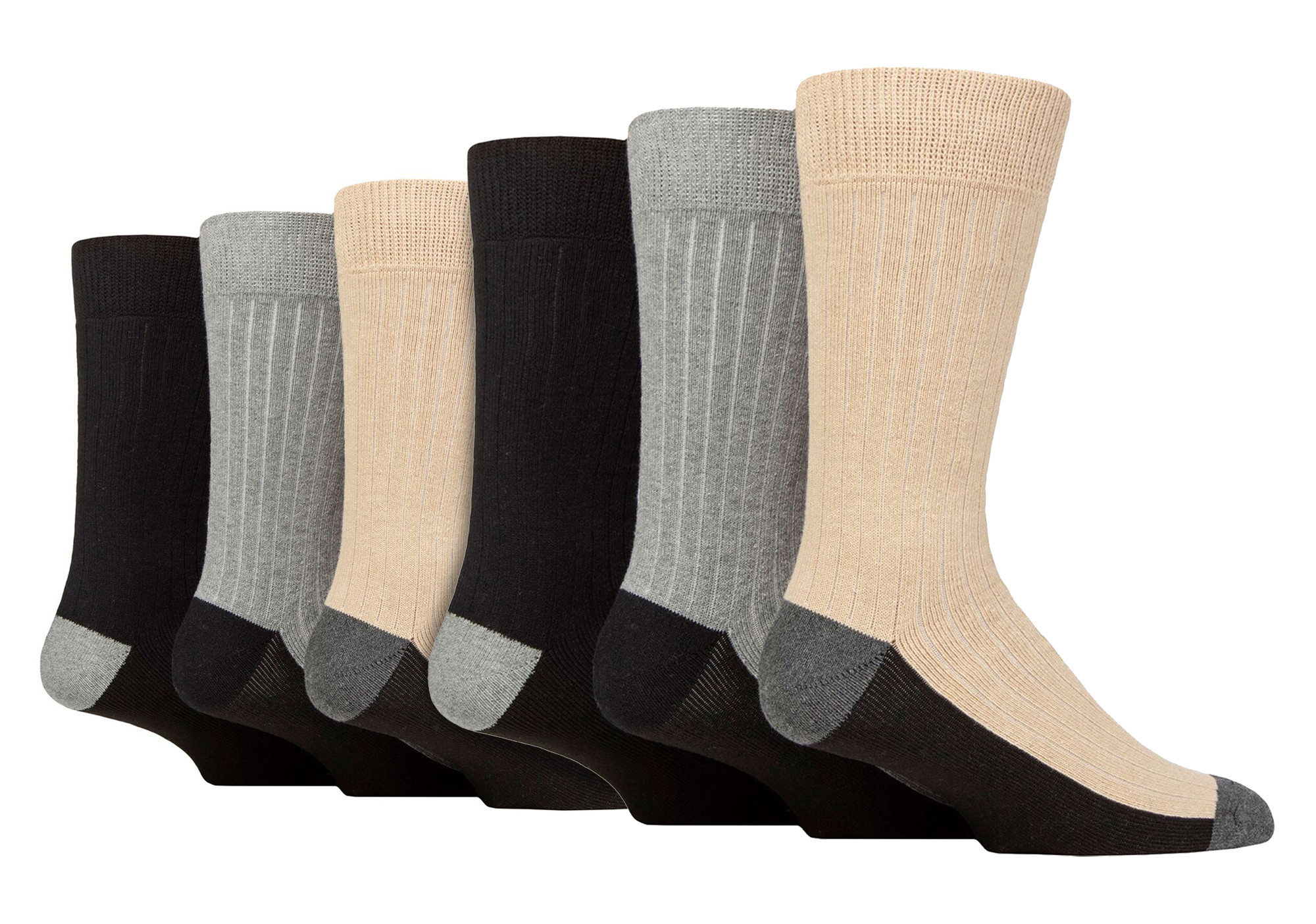 Thumbnail - 6er-Pack Herren-Stiefelsocken | Wildfeet | Baumwollsocken zum Wandern, Spazierengehen & Laufen - Schwarz / Grau / Beige