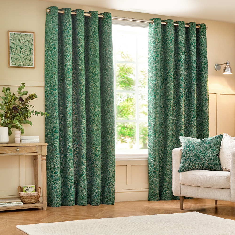 Wylder Grantley Jacquard Eyelet Curtains - Green - Size 168 Cm X 183 Cm