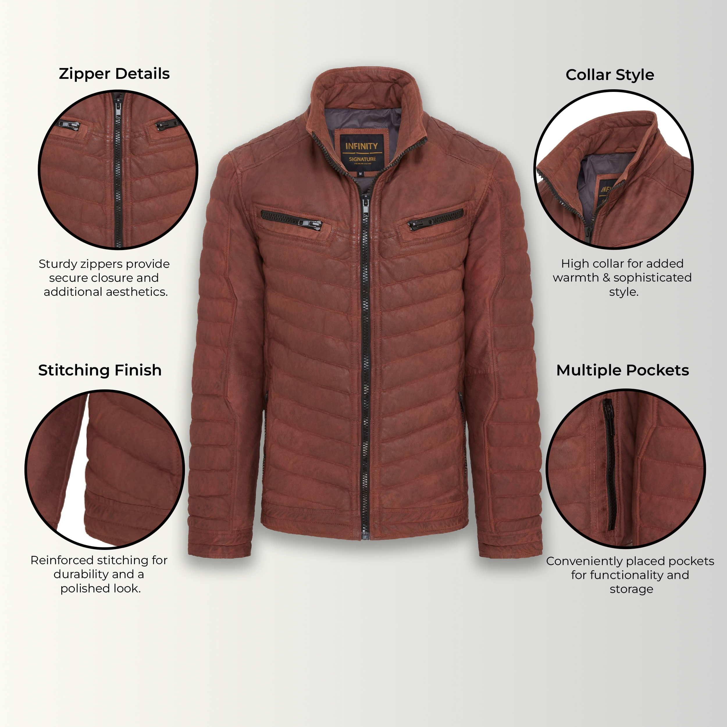 Herr Tan Brown Quilted Puffer Leather Bomber Jacket Torpoint 2