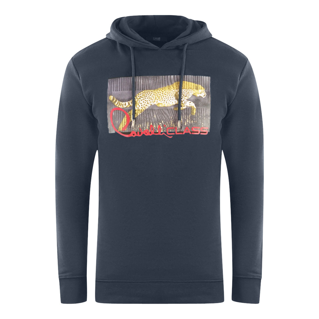 Thumbnail - Cavalli Class Sprinting Leopard Logo Navy Blau Hoodie