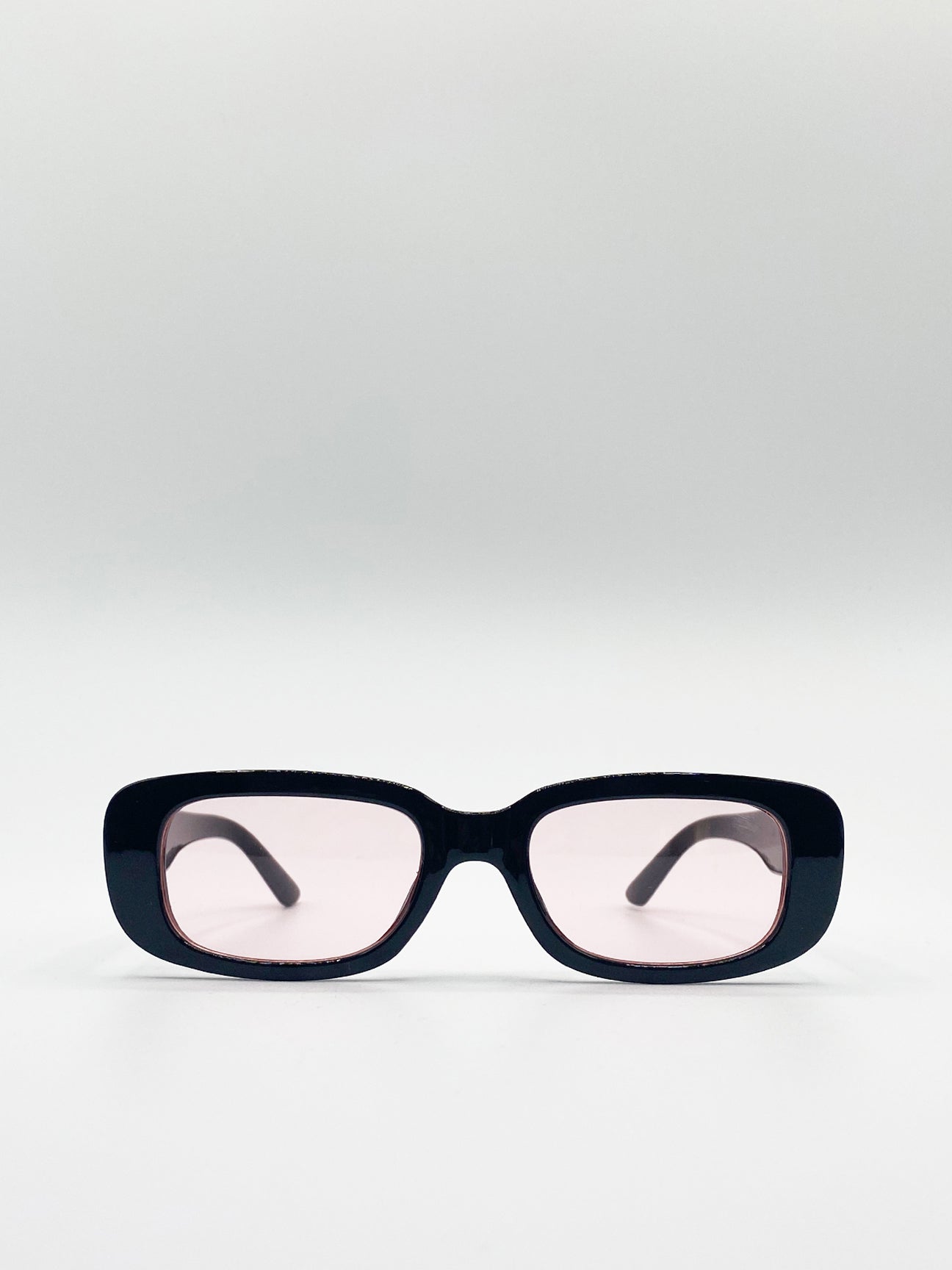 SVNX Womens Plastic Frame Retro Rectangle Sunglasses with Clear Lenses - Black - One Size