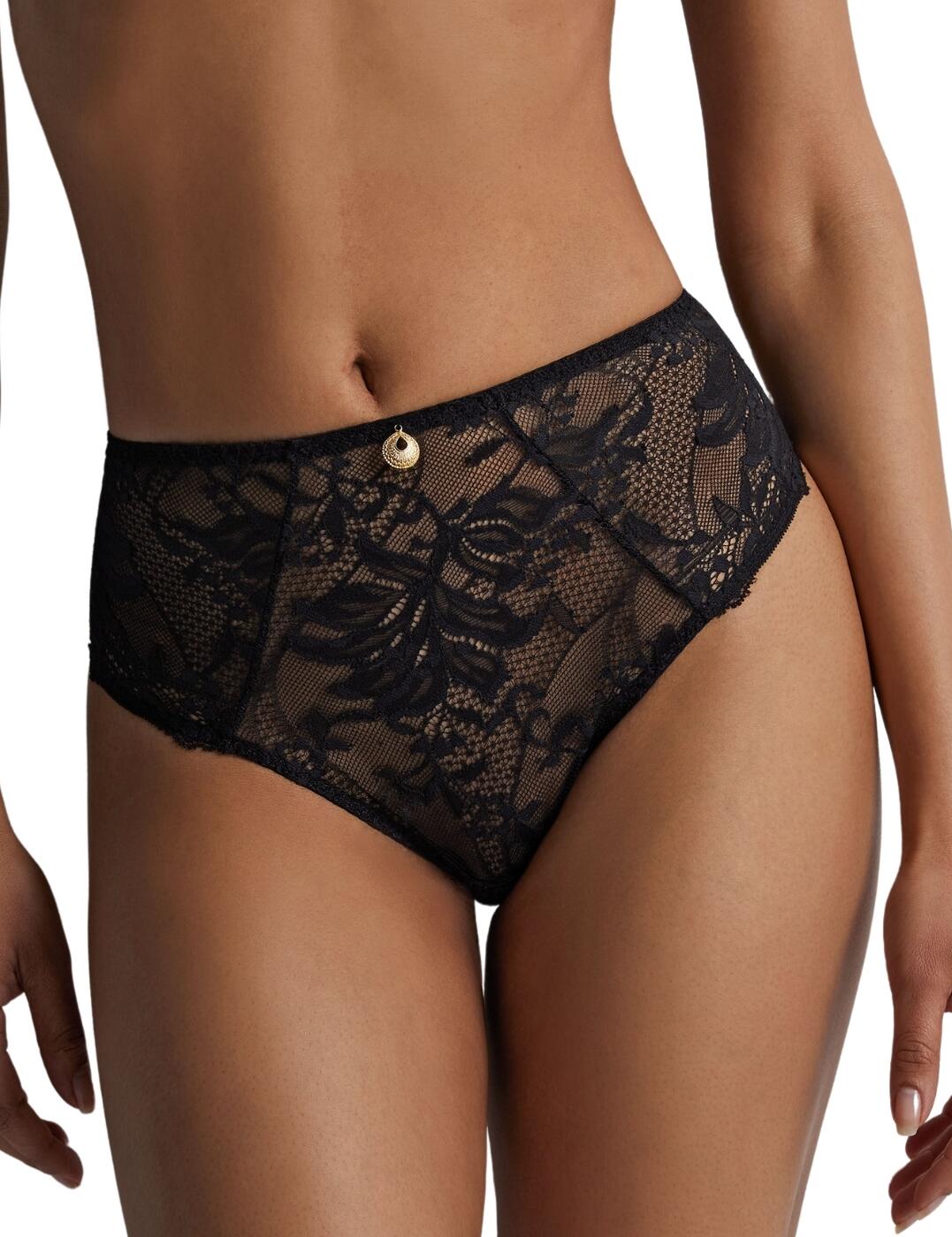 Aubade Womens Gold Pleasure High Waisted Brief – Black Cotton – Size Small