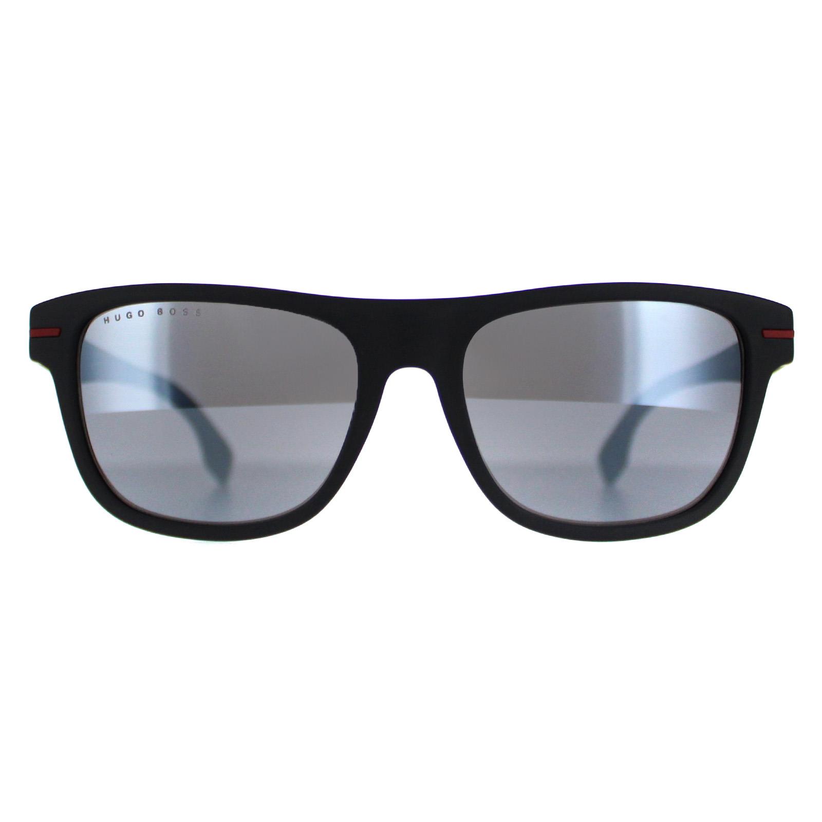 Hugo Boss Rectangle Mens Matte Black Red Silver Mirror 1322/S - One Size