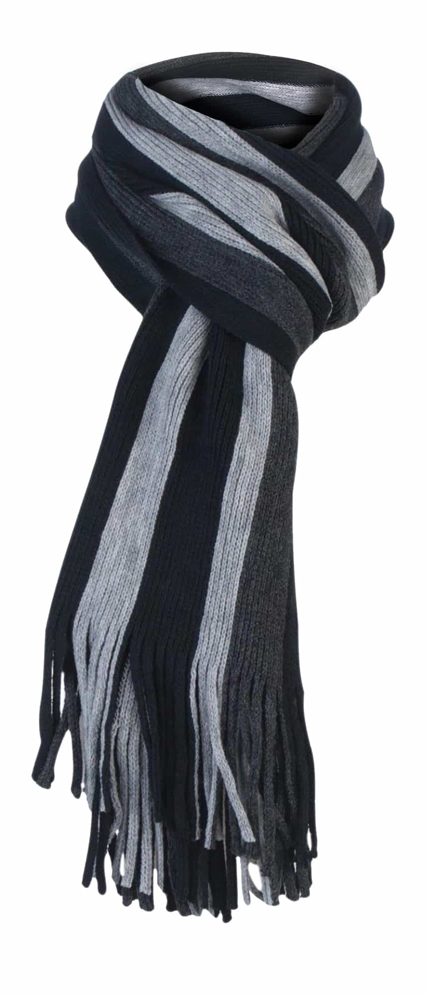 Giovanni Cassini Mens Italian Inspired Warm Knitted Striped Winter Scarf One Size - Black - One Size