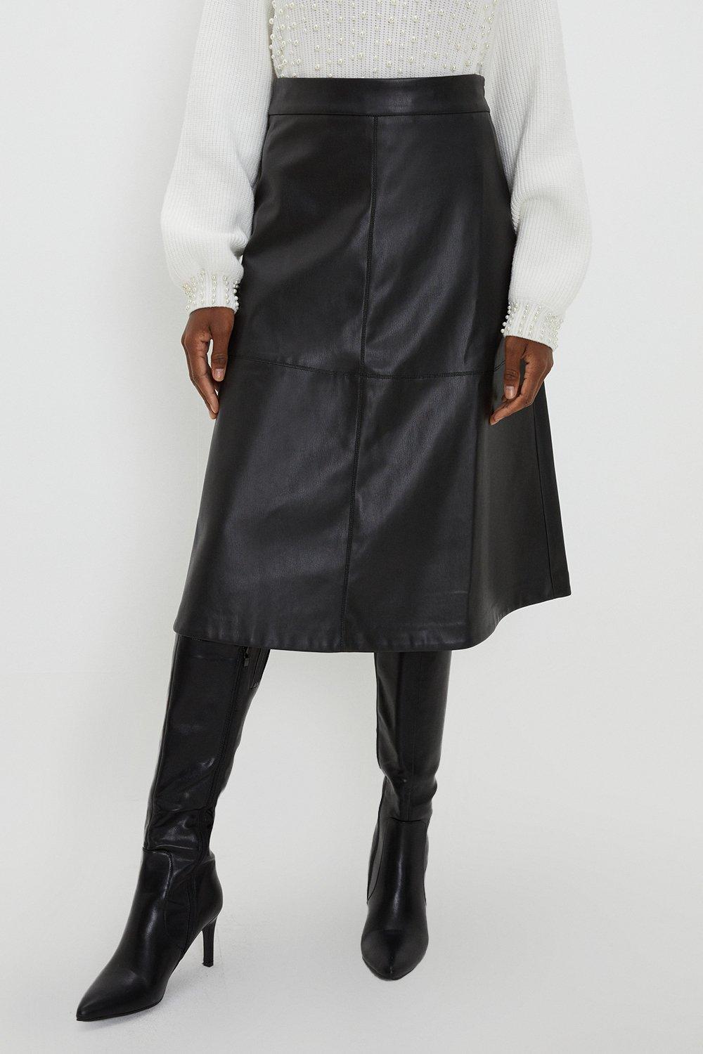 Wallis Womens Tall Faux Leather A Line Skirt - Black - Size 12 UK