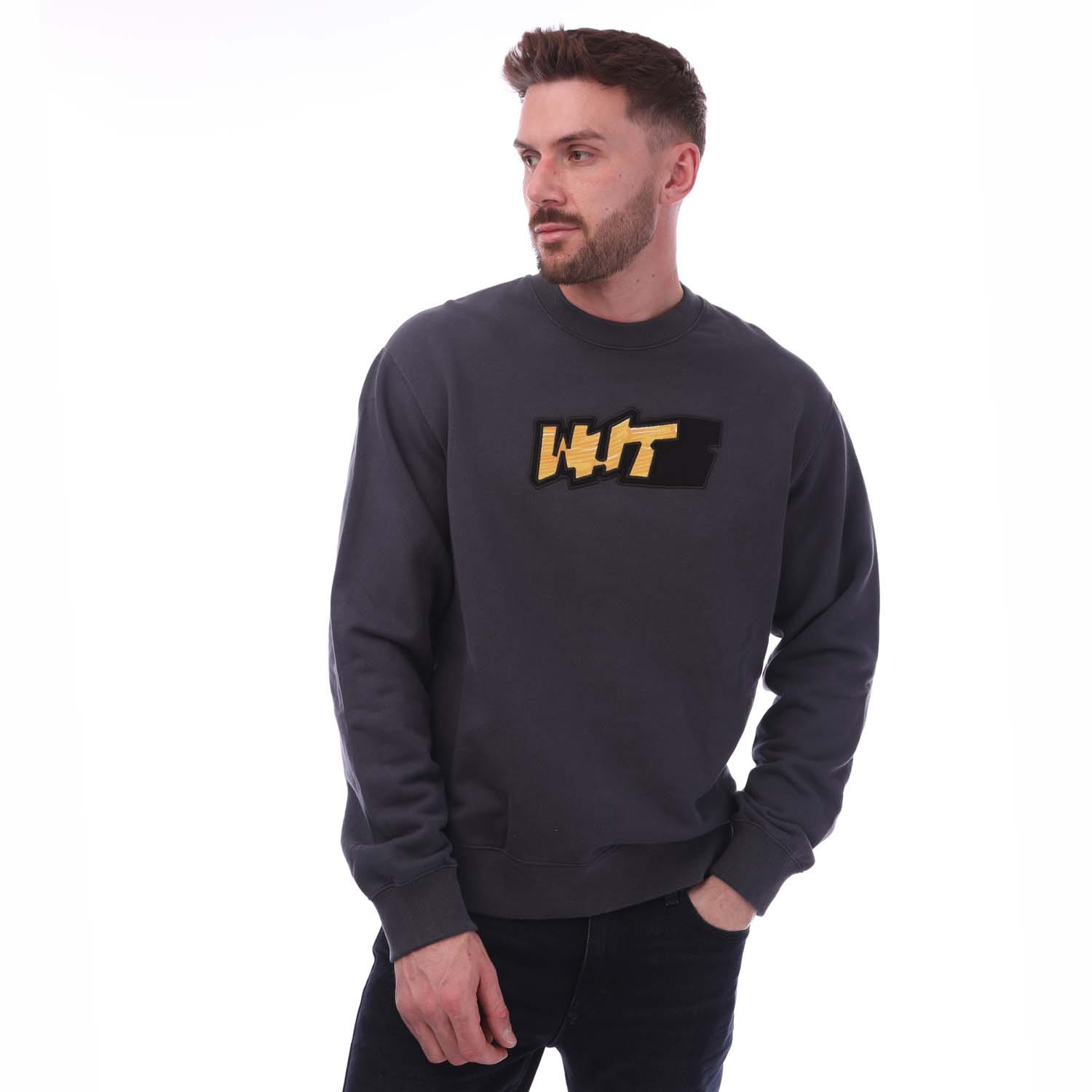 Off-White Mens Off White Graffiti Slim Crewneck Sweatshirt in Navy-White Cotton - Size X-Large