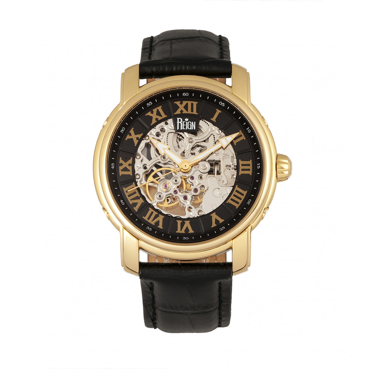 Thumbnail - Reign Kahn Automatik-Skelettuhr mit Lederarmband