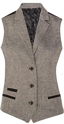 TruClothing Womens Tweed 1920s Herringbone Light Grey Waistcoat - Size 8 UK