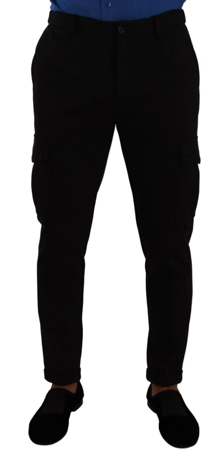 Dolce & Gabbana Mens Black Viscose Skinny Cargo Trouser Pants Nylon – Size Medium