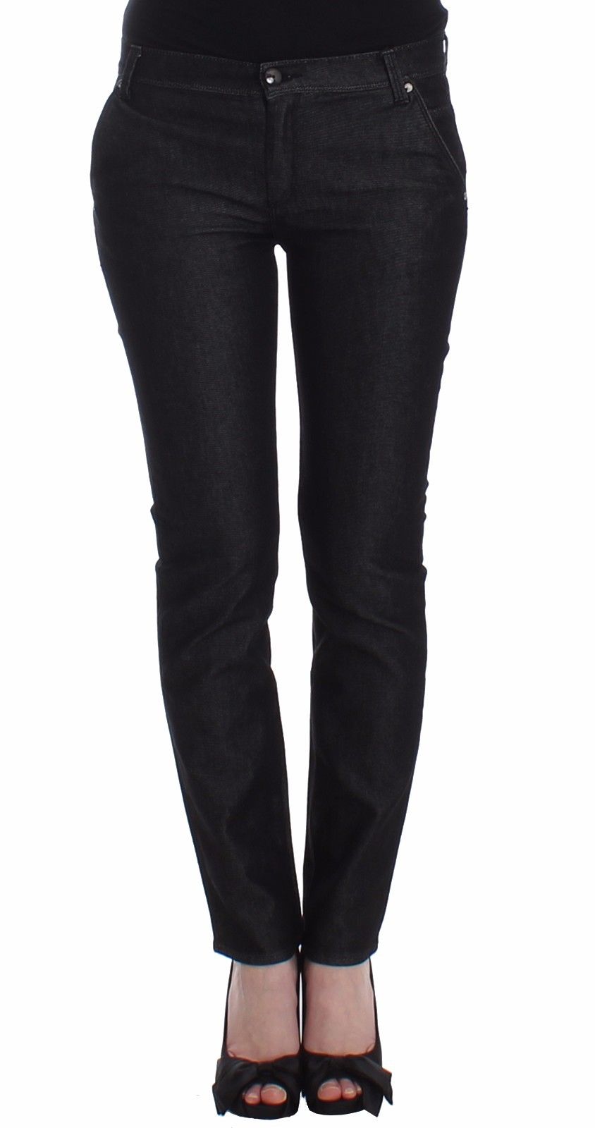 Thumbnail - Ermanno Scervino Women's Black Slim Jeans Denim Pants Skinny Leg Stretch
