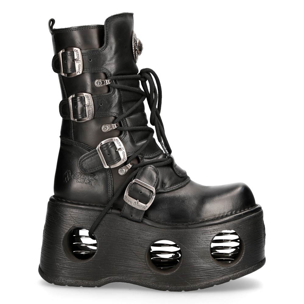 Metallic Svart Läder Neptuno Gothic Stövlar-373-S2 2