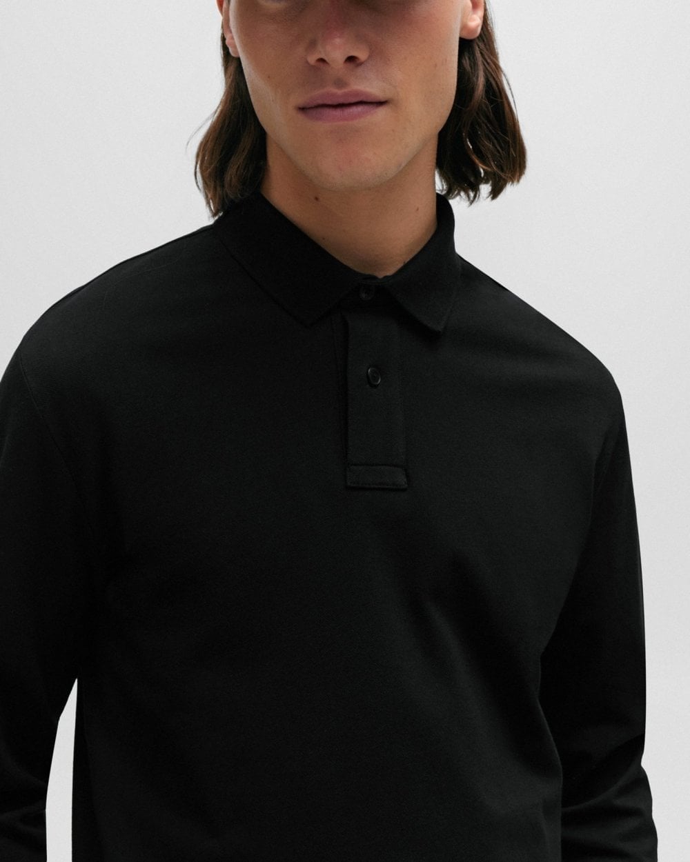 Passerby Herrar Långärmad Stretch-Bomulls Polo med Logotyp Patch NOS 2