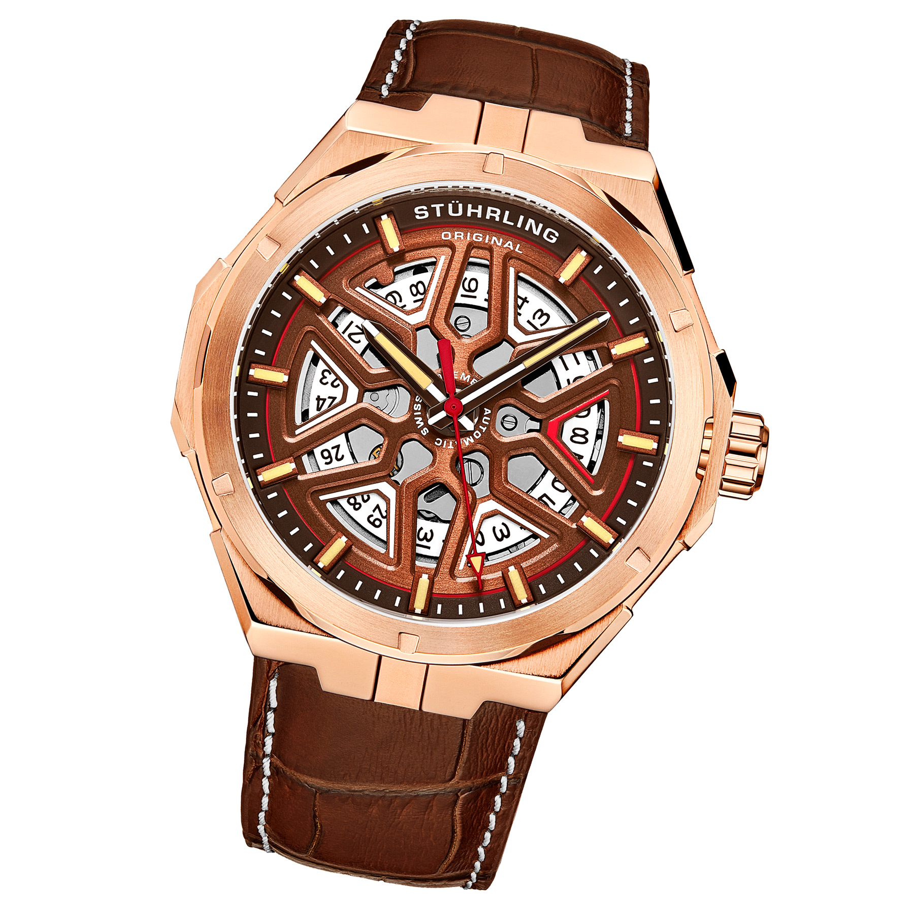 Stührling Brun Gio Swiss Automatisk 44mm Skelett analoga klockor herr – bild 2