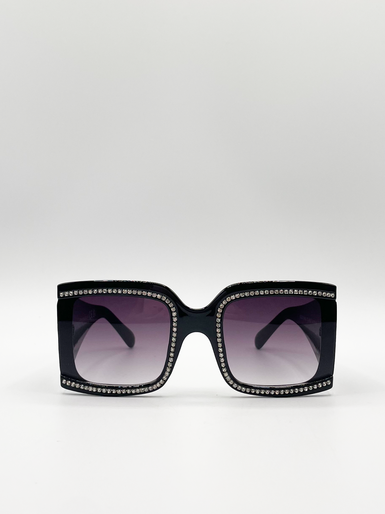 Svnx Women's Jet Black Oversized Square Sunglasses With Diamonte Detail In - Image 2