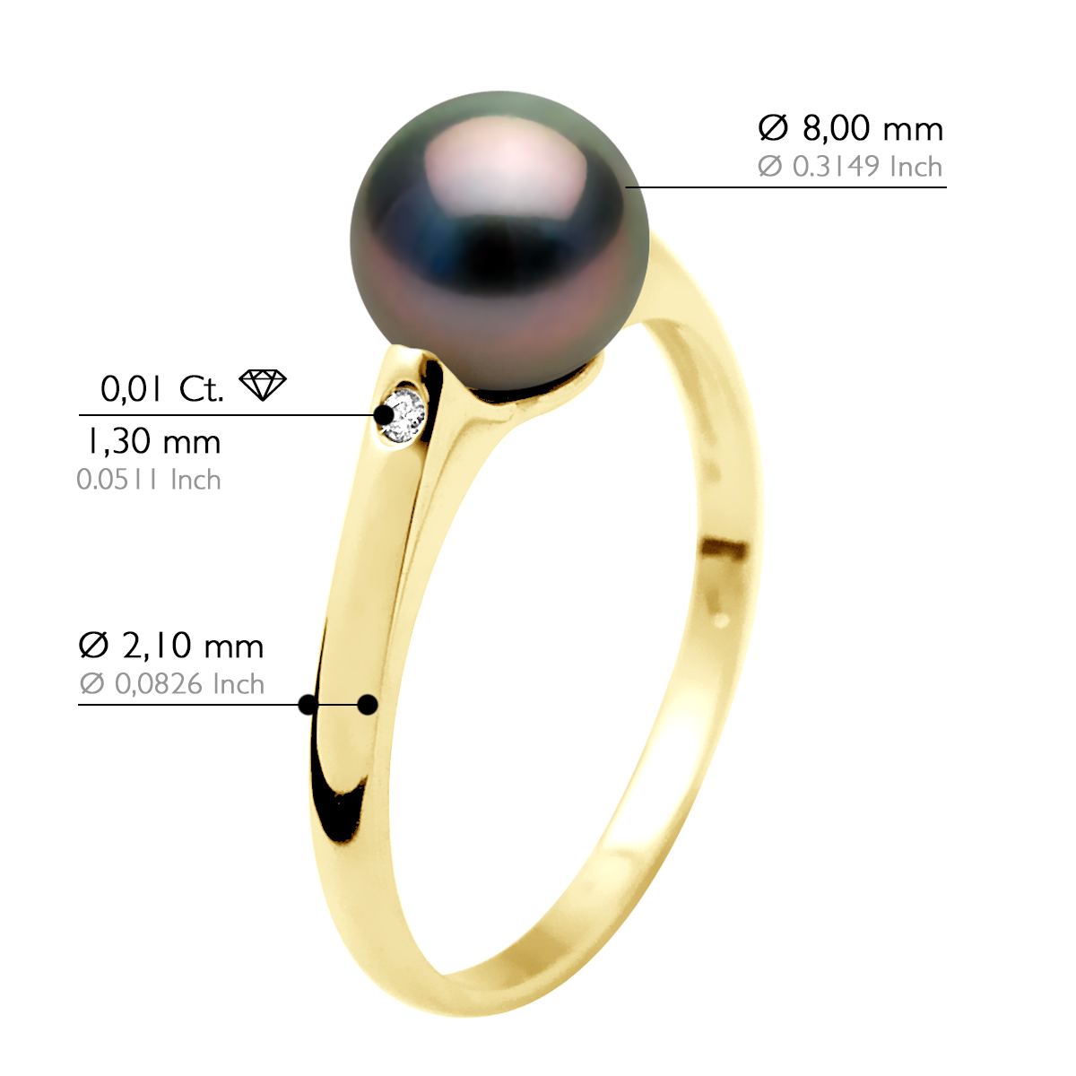 Ateliers Saint Germain Ring Diamanter 0,02 Cts Tahitipärla Rund 8-9 mm Gult Guld dam – bild 2