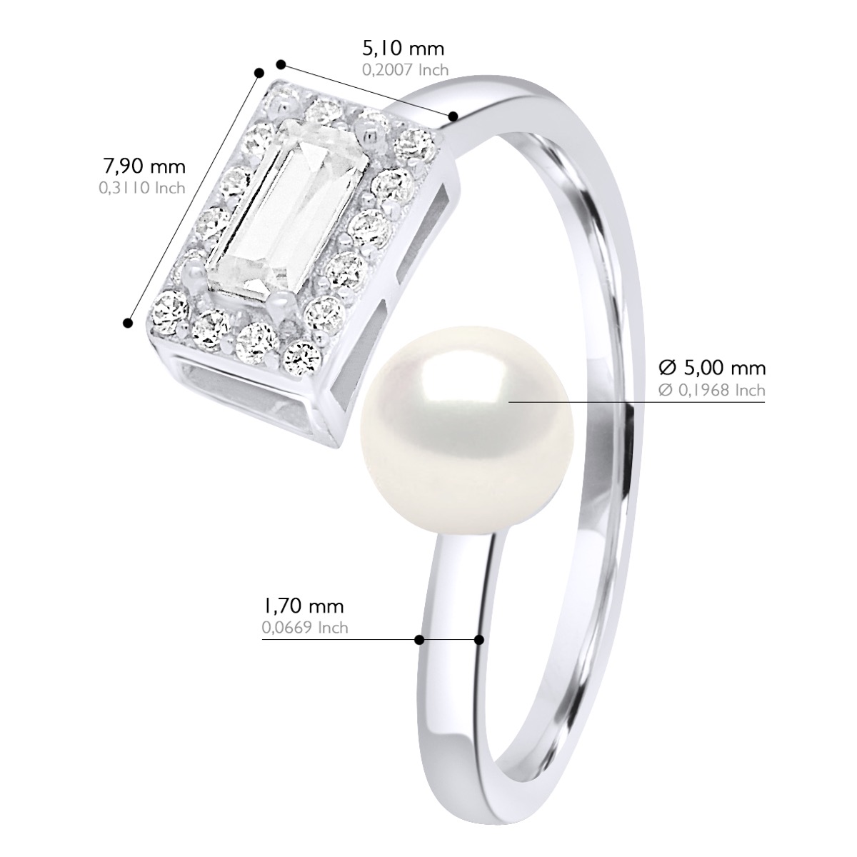 Ateliers Saint Germain Ring justerbar Cubic Zirconia Äkta odlad sötvattenspärla Knapp 5-6 mm dam – bild 2