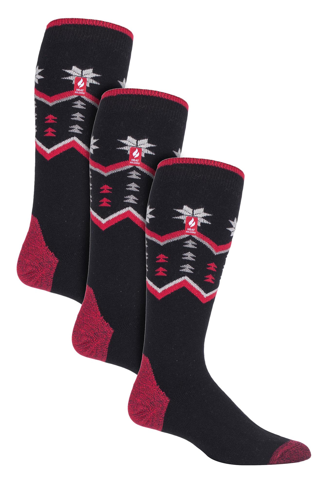 Thumbnail - 3 Paar Multipack Ultra Lite Herren Skisocken | Wärmehalter | Funky Patterned Striped Knee High Socks - Schwarz Fairisle