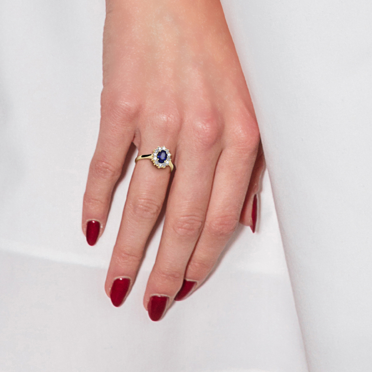 Diadema Ring Safir omgiven av diamanter Gult guld dam – bild 2