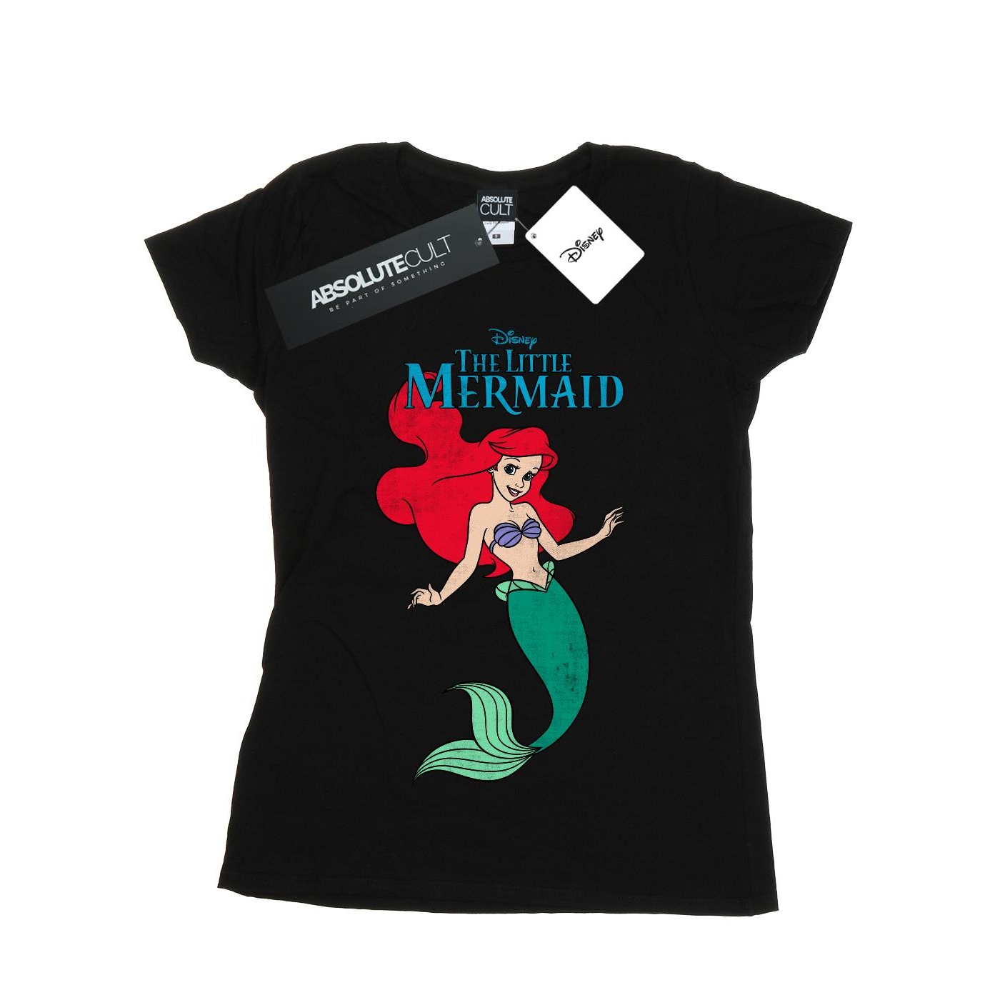Womens/Ladies The Little Mermaid Line Ariel Cotton T-Shirt (Black)