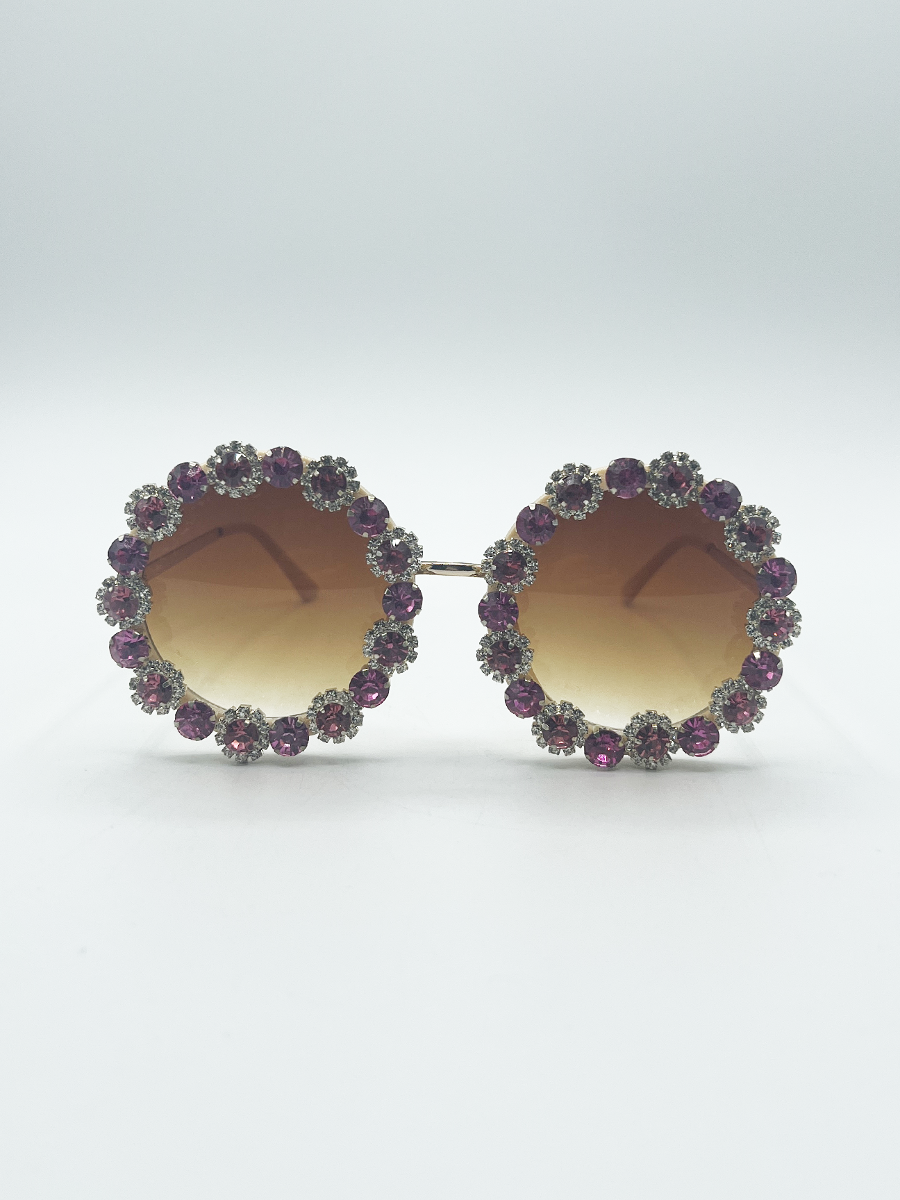 Svnx Pink Round Floral Crystal Gem Sunglasses In - One Size - Image 2