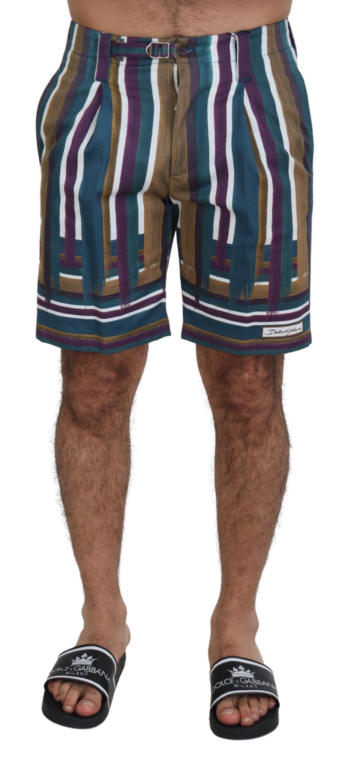 Dolce & Gabbana Mannelijk Veelkleurig Multicolore Gestreepte Stretch Katoenen Heren Shorts