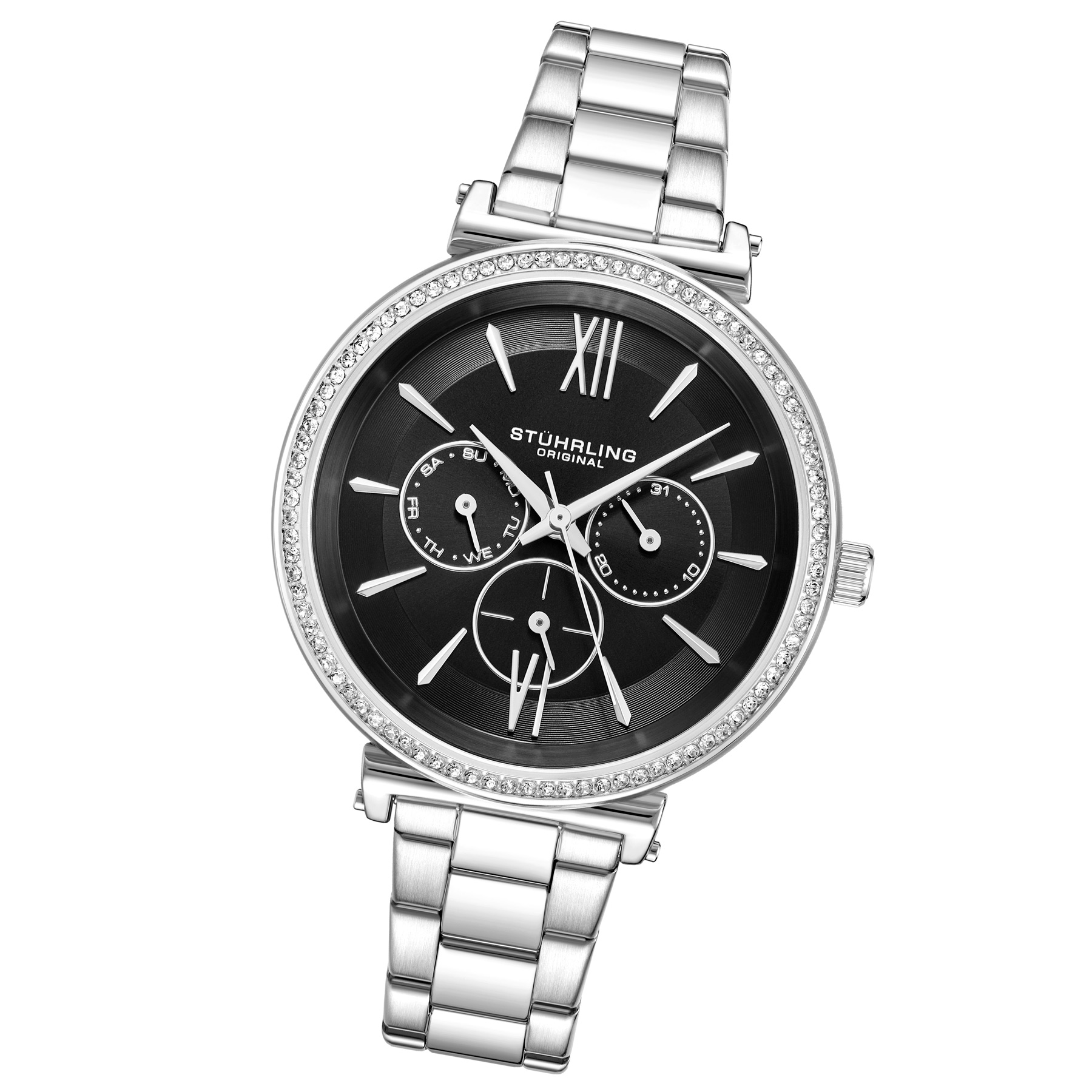 Stührling Silver - och svarts Aria Quartz 40mm analoga klockor dam – bild 2