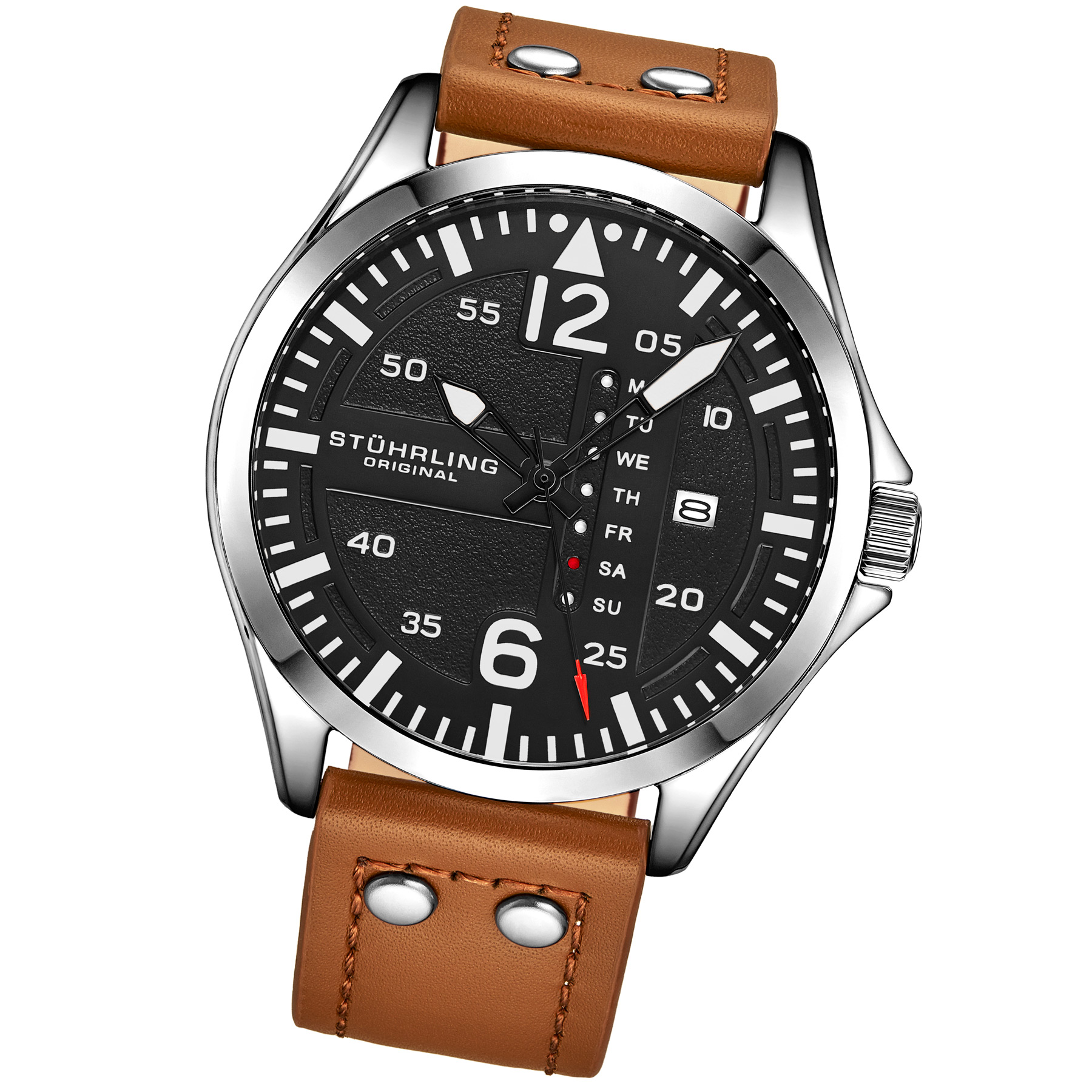 Stührling Brun och svart pilotklocka kvarts 44mm herr – bild 2