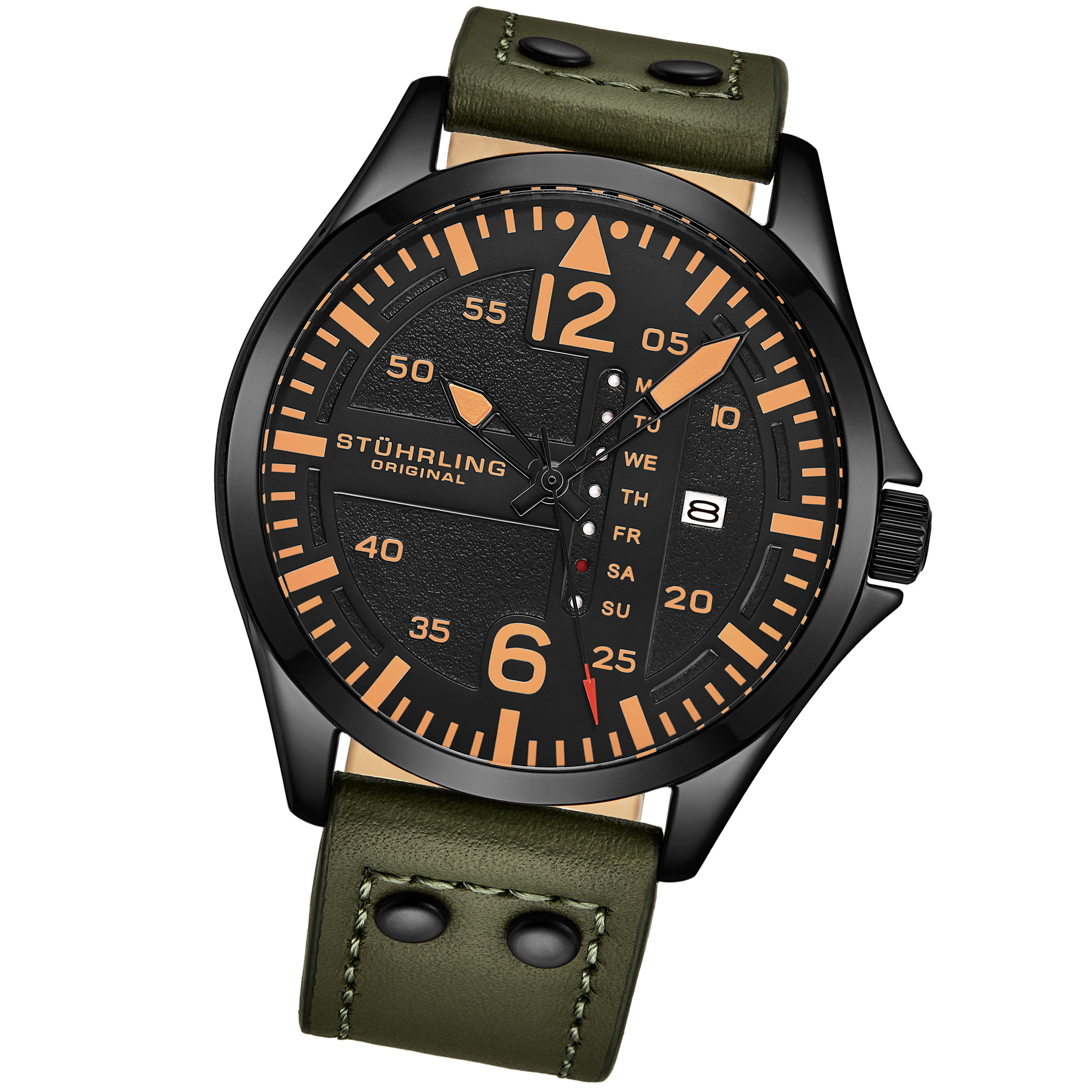 Stührling Khaki Grön Aviator Klocka 44mm herr – bild 2